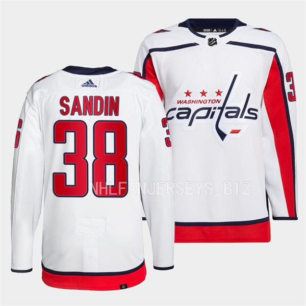  Men's Washington Capitals #38 Rasmus Sandin adidas Away White Jersey 