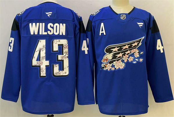  Men's Washington Capitals #43 Tom Wilson Fantics Blue Cherry Blossom 50th Anniversary Edition Jersey 