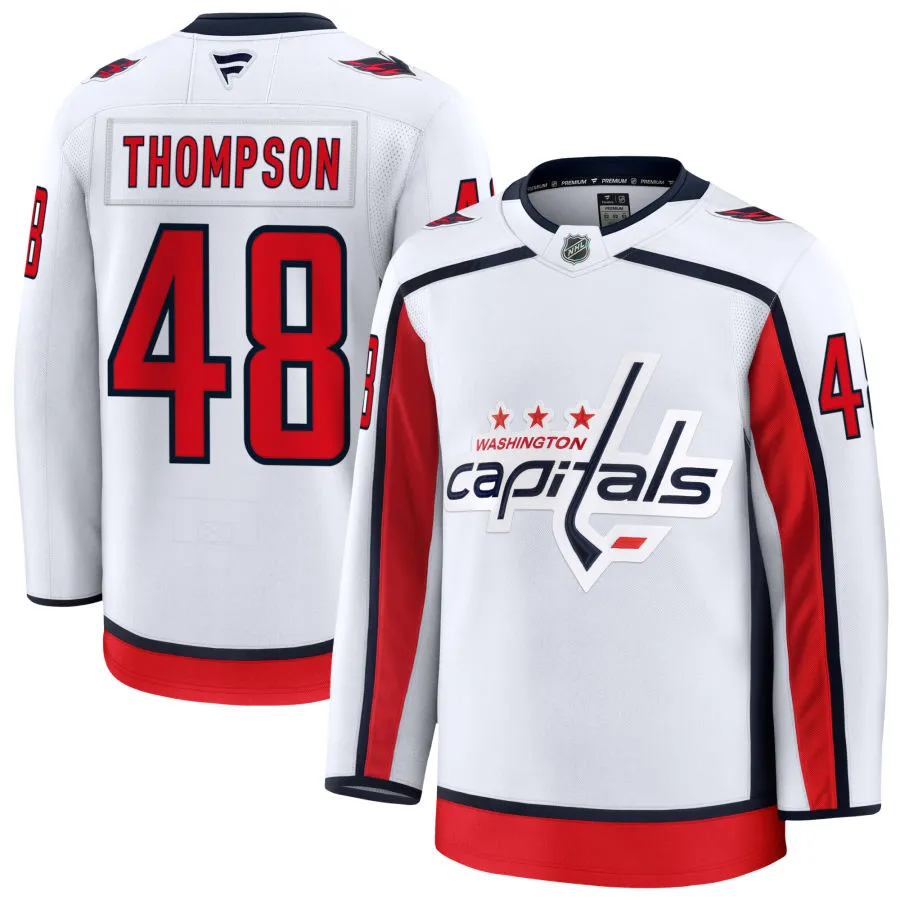  Men's Washington Capitals #48 Logan Thompson Fanatics Away White Premium Jersey 