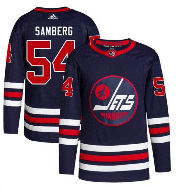  Men's Winnipeg Jets #54 Dylan Samberg adidas 2021-22 Navy Heritage Classic Jersey 