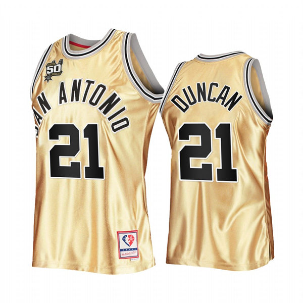  Men's Youth San Antonio Spurs #21 Tim Duncan Gold Retro Hardwood Classics 50th Anniversary Jersey 