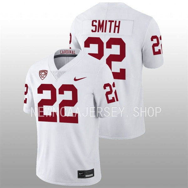  Men's Youth Stanford Cardinal #22 E. J. Smith 2022 White College Football Game Jersey 