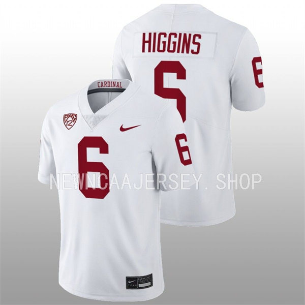  Men's Youth Stanford Cardinal #6 Elijah Higgins 2022 White College Football Game Jersey 