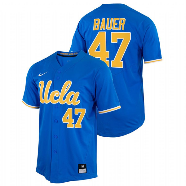  Men's Youth UCLA Bruins #47 Trevor Bauer Nike Royal College Baseball Game Jersey 