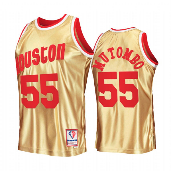  Men Houston Rockets #55 Dikembe Mutombo Gold Mitchell & Ness Hardwood Classics Swingman Jersey 