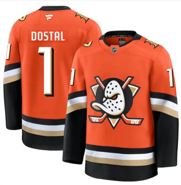  Mens Anaheim Ducks #1 Lukas Dostal Fanatics 2025 Orange Home Jersey 