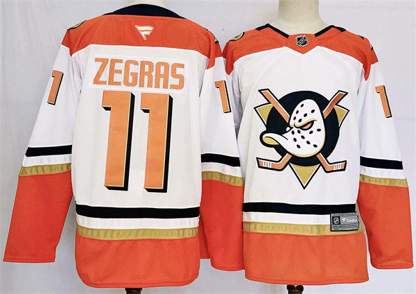  Mens Anaheim Ducks #11 Trevor Zegras Fanatics 2025 Away White Player Jersey 
