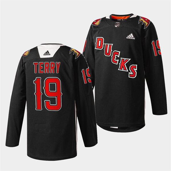  Mens Anaheim Ducks #19 Troy Terry Black Practice 2022 Angels Night Jersey 