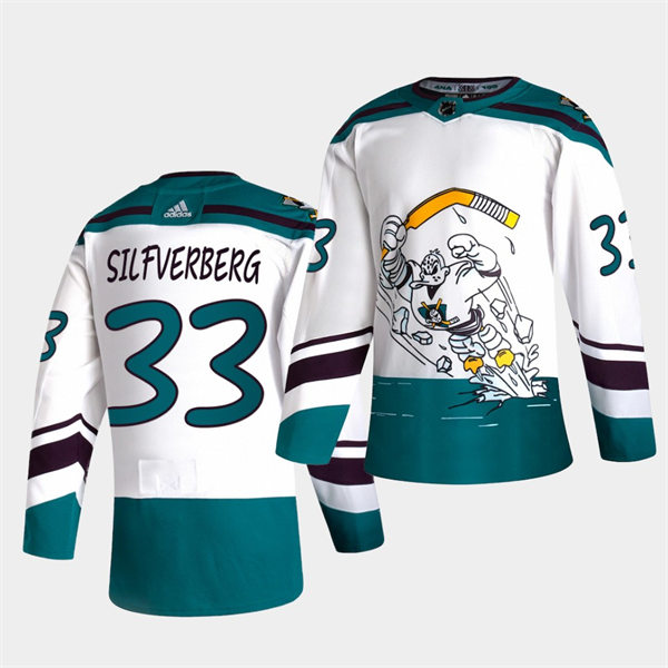  Mens Anaheim Ducks #33 Jakob Silfverberg White Adidas 2021 Reverse Retro Jersey 