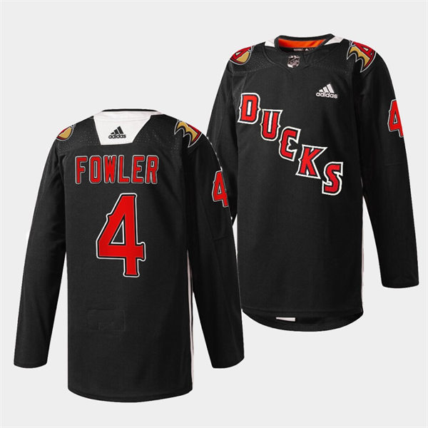  Mens Anaheim Ducks #4 Cam Fowler Black Practice 2022 Angels Night Jersey 