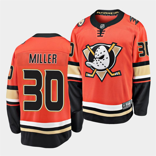  Mens Anaheim Ducks Retired Player #30 Ryan Miller Adidas Orange Alternate Jersey 