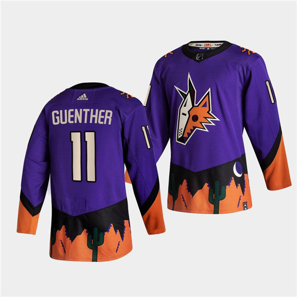  Mens Arizona Coyotes #11 Dylan Guenther Adidas Purple 2021 Reverse Retro Jersey 