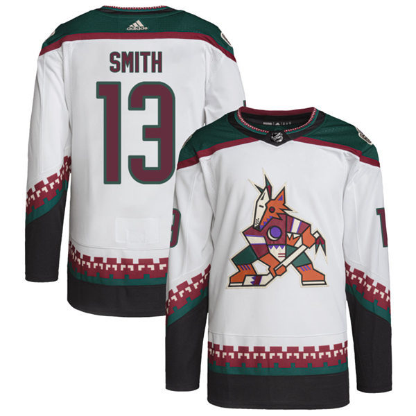  Mens Arizona Coyotes #13 Nathan Smith Adidas White Away Classics Jersey 