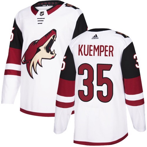  Mens Arizona Coyotes #35 Darcy Kuemper Sitched Adidas Away White Jersey 