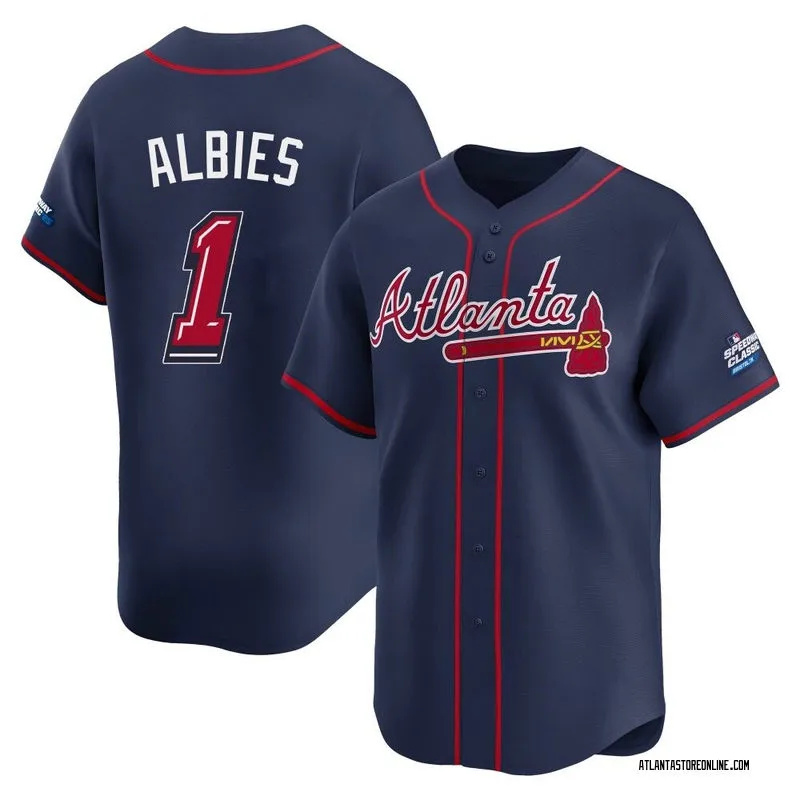  Mens Atlanta Braves #1 Ozzie Albies Navy 2025 MLB Speedway Classic Alternate Limited Jersey 