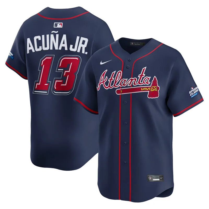  Mens Atlanta Braves #13 Ronald Acuna Jr. Navy 2025 MLB Speedway Classic Alternate Limited Jersey 