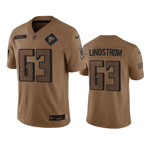  Mens Atlanta Falcons #63 Chris Lindstrom Brown 2023 Salute To Service Limited Jersey 
