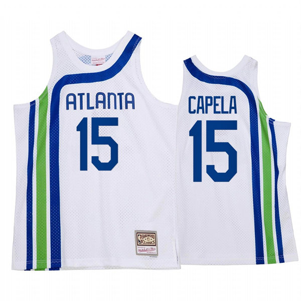  Mens Atlanta Hawks #15 Clint Capela White Retro 1970's Hardwood Classics Jersey 