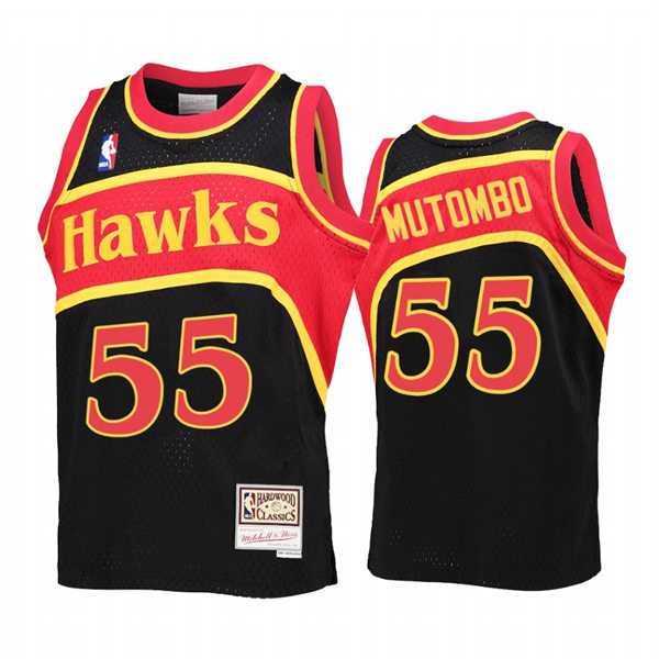  Mens Atlanta Hawks #55 Dikembe Mutombo Black 1986-87 Hardwood Classics Reload Jersey 
