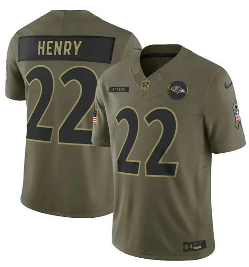  Mens Baltimore Ravens #22 Derrick Henry Nike 2025 Salute to Service Limited Jersey - Olive 