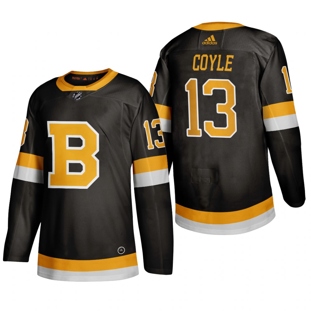  Mens Boston Bruin #13 Charlie Coyle adidas Third Black Retro 1948 Jersey 