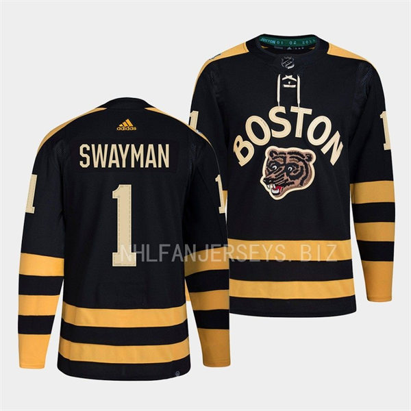  Mens Boston Bruins #1 Jeremy Swayman 2023 Winter Classic Player Jersey Black 