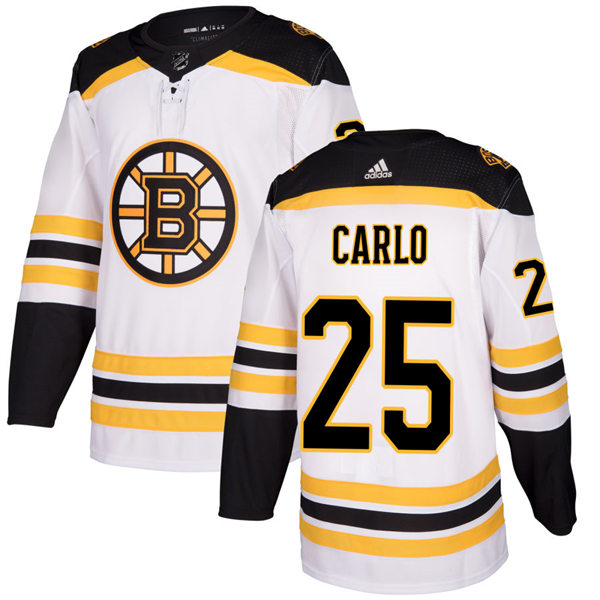  Mens Boston Bruins #25 Brandon Carlo adidas Away White Premier Player Jersey 