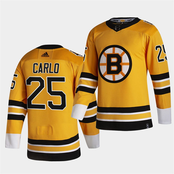  Mens Boston Bruins #25 Brandon Carlo adidas Yellow 2021 REVERSE RETRO JERSEYS 