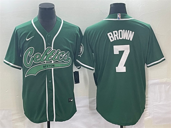  Mens Boston Celtics #7 Jaylen Brown Nike Kelly Green Baseball Jersey 