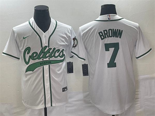  Mens Boston Celtics #7 Jaylen Brown Nike White Baseball Jersey 