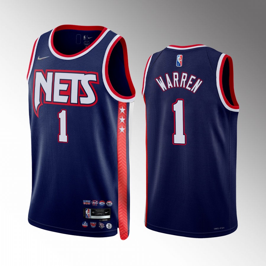  Mens Brooklyn Nets #1 T.J. Warren Diamond Nike Navy NBA 75TH 2021-22 City Edition Jersey 