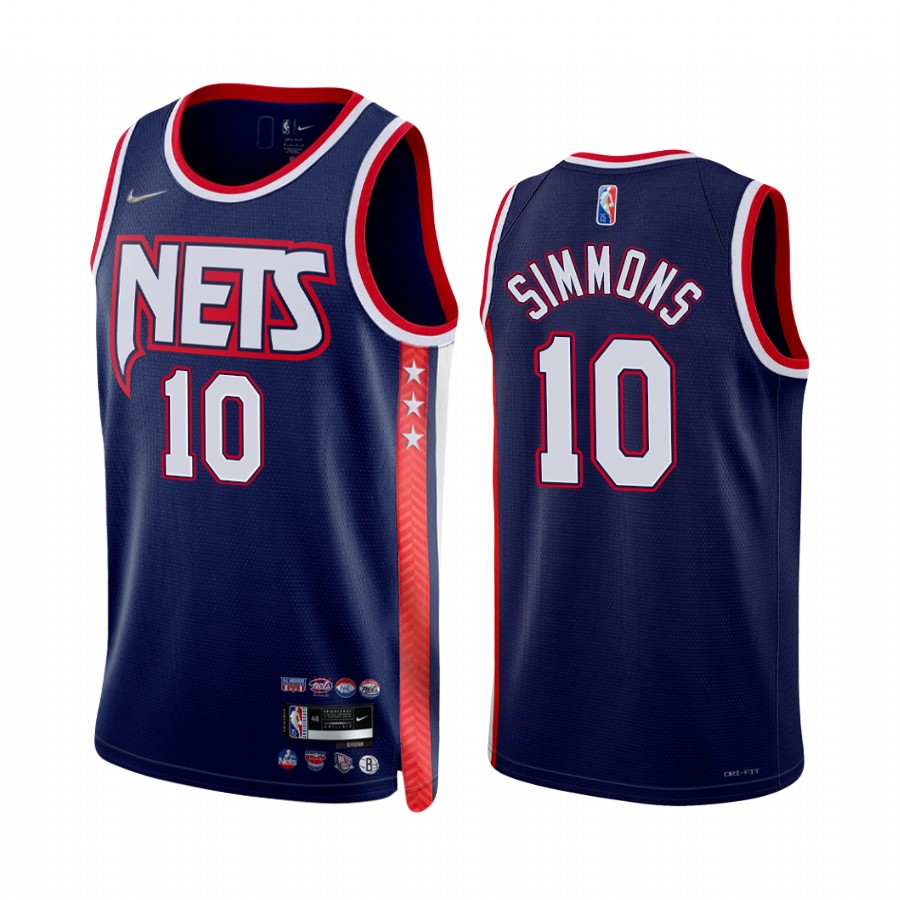  Mens Brooklyn Nets #10 Ben Simmons Diamond Nike Navy NBA 75TH 2021-22 City Edition Jersey 
