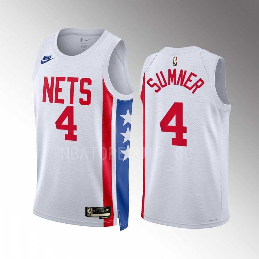  Mens Brooklyn Nets #4 Edmond Sumner Nike White 2022-23 Classic Edition Swingman Jersey 