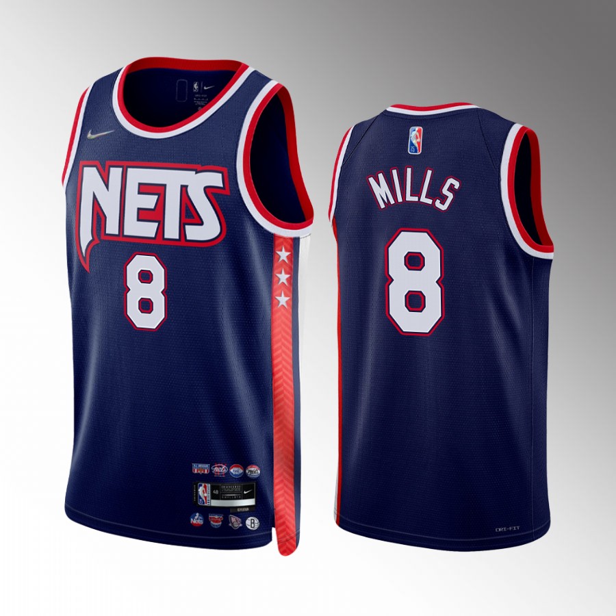  Mens Brooklyn Nets #8 Patrick Mills Diamond Nike Navy NBA 75TH 2021-22 City Edition Jersey 