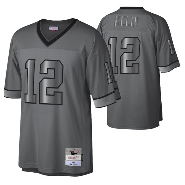  Mens Buffalo Bills #12 Jim Kelly 1990 Metal Charcoal Throwback Legacy Jersey 