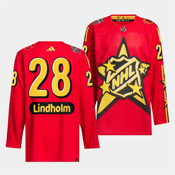  Mens Calgary Flames #28 Elias Lindholm Red 2024 NHL All-Star Game Jersey 