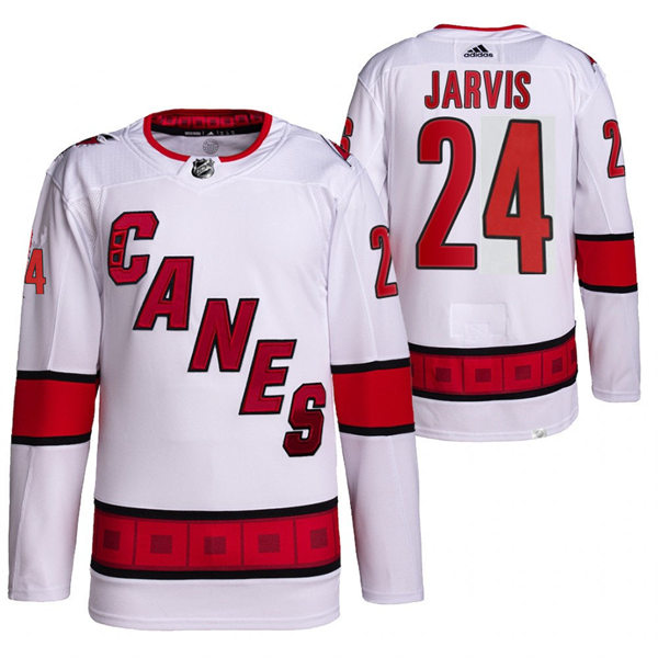  Mens Carolina Hurricanes #24 Seth Jarvis Adidas White Away Premier Player Jersey 