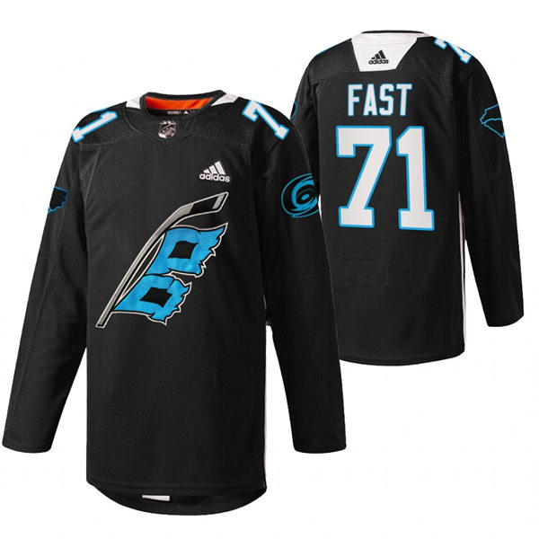  Mens Carolina Hurricanes #71 Jesper Fast 2022 Warm-up Black Night Jersey 