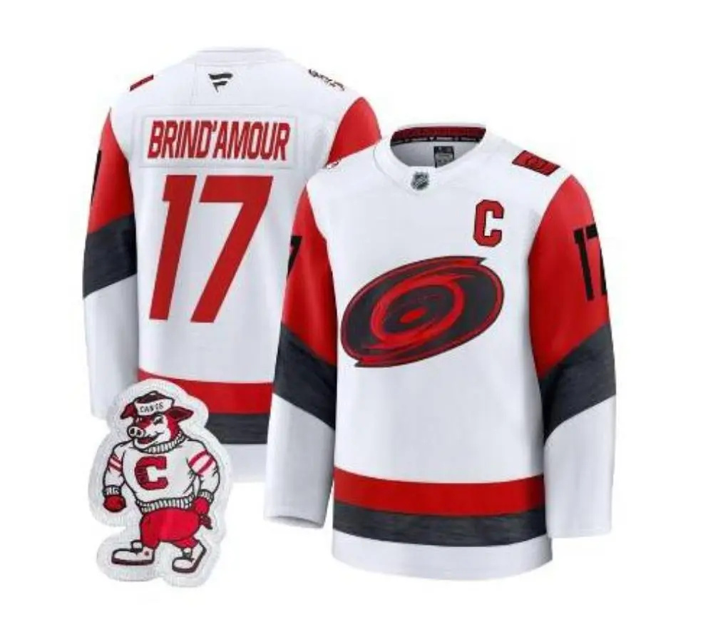  Mens Carolina Hurricanes Retired Player #17 Rod Brind'Amour Fanatics 2025 White Away Premium Player Jersey 