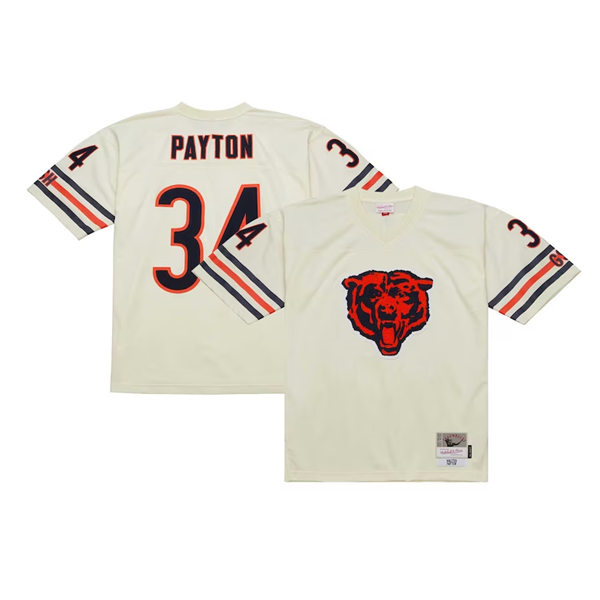  Mens Chicago Bears #34 Walter Payton Mitchell & Ness Chainstitch Legacy Jersey - Cream 