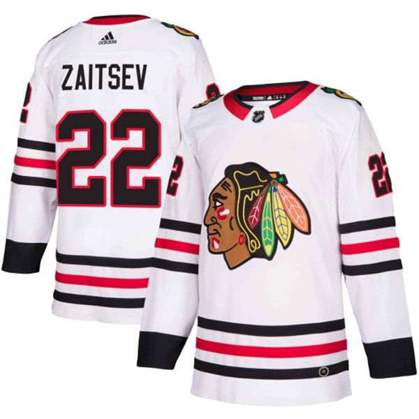  Mens Chicago Blackhawks #22 Nikita Zaitsev Adidas Away White Jersey 