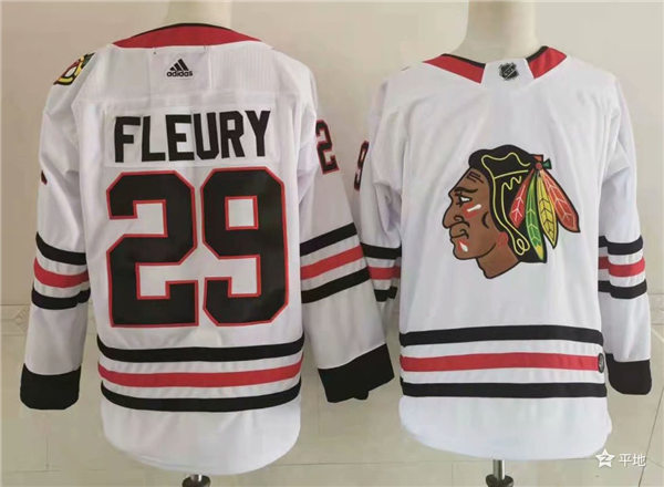  Mens Chicago Blackhawks #29 Marc-Andre Fleury Stitched Adidas Away White Jersey 