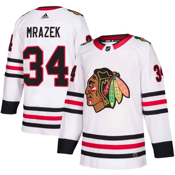  Mens Chicago Blackhawks #34 Petr Mrazek Adidas White Away Player Jersey 