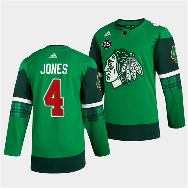  Mens Chicago Blackhawks #4 Seth Jones Green 2020 St. Patrick's Day Player Jersey 