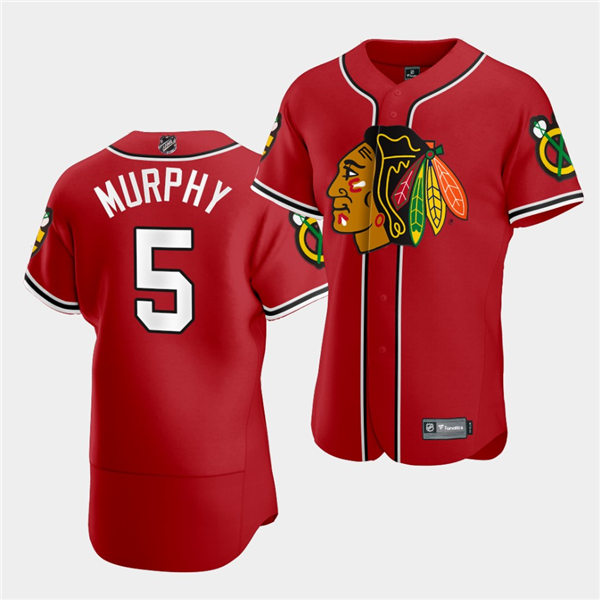  Mens Chicago Blackhawks #5 Connor Murphy NHL X MLB Crossover Edition Red Baseball Jersey 