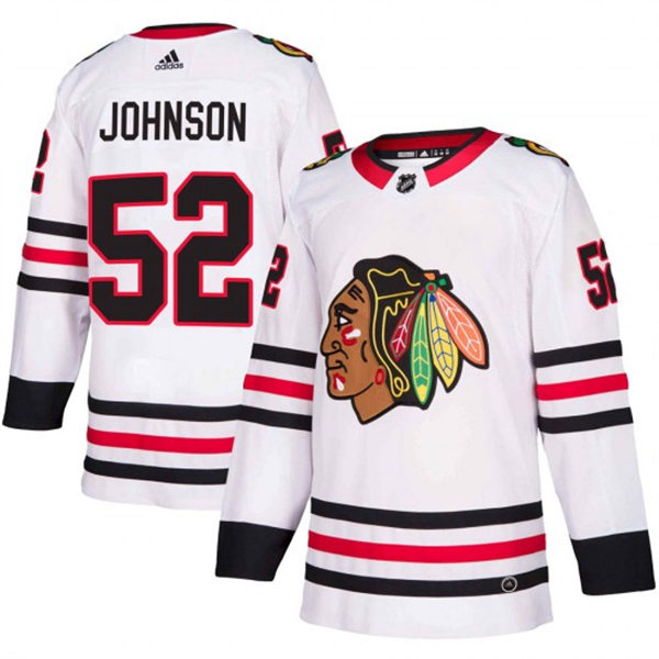  Mens Chicago Blackhawks #52 Reese Johnson Adidas Away White Stitched Jersey 
