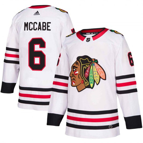  Mens Chicago Blackhawks #6 Jake McCabe Adidas Away White Stitched Jersey 