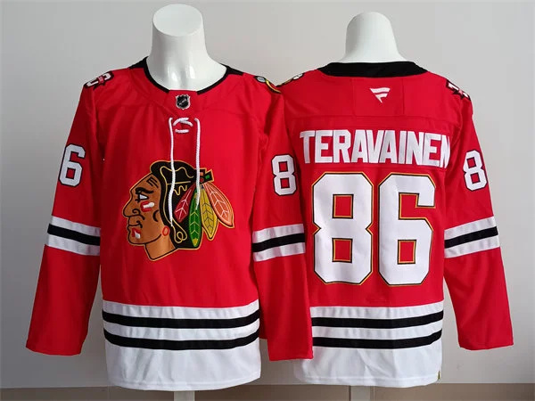  Mens Chicago Blackhawks #86 Teuvo Teravainen Fanatics Red 100th Anniversary Jersey 