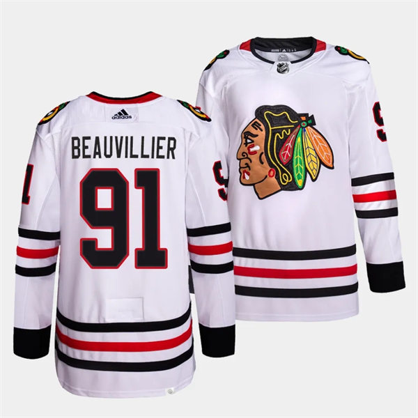  Mens Chicago Blackhawks #91 Anthony Beauvillier Adidas Away White Jersey 