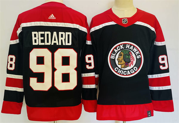  Mens Chicago Blackhawks #98 Connor Bedard Black Alternate 2020-21 Reverse Retro Jersey 